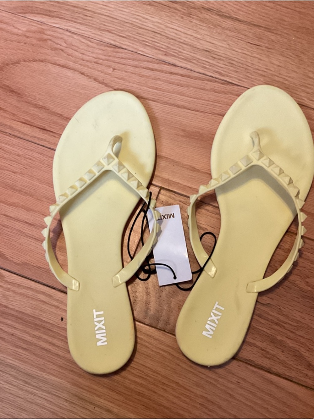 Mixit Pale Yellow Studded T-Strap Sandals